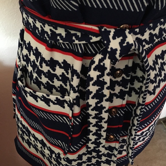 VTG 60 70 MOD Tie Waist Top Red Blue Stripes - Picture 5 of 16